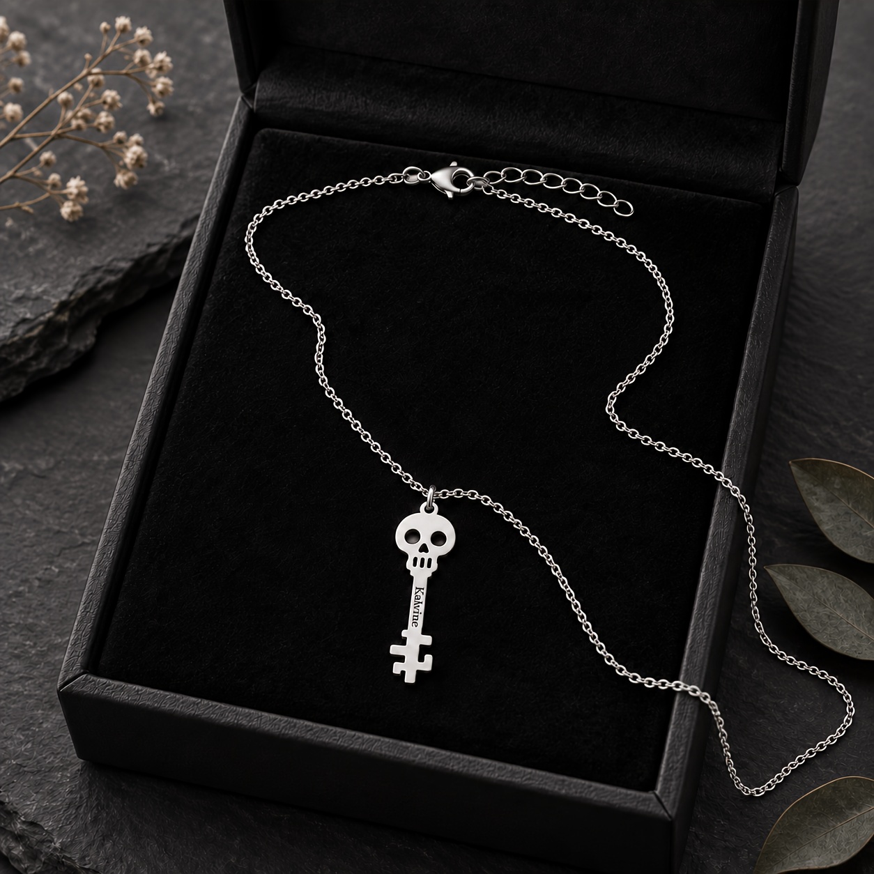 Personalized Custom Skull Key Name Necklace, Unique Design